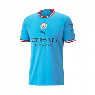 Camiseta Manchester City FC Primera Equipación Replica 2022-2023 Light Blue-Intense Red